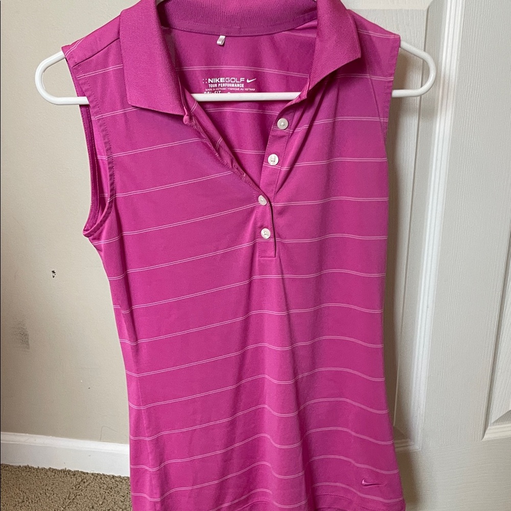 Nike Pink Striped Sleeveless Golf Polo Tank